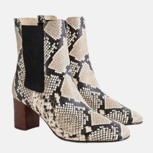 NIB J Crew Leather Willa Snake Embossed  Stacked-Heeled Boots size 6.5